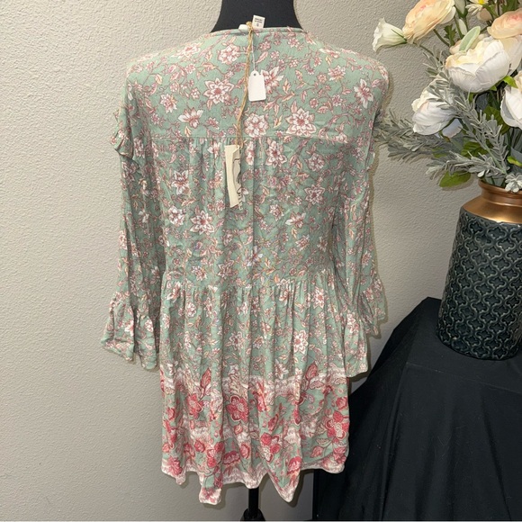 NWT Easel Boho Floral Babydoll Tunic Top Tie Neck Cottagecore Small - Picture 3 of 9